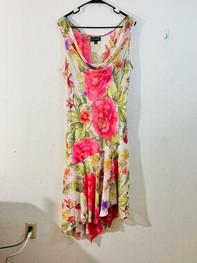 Connected Apparel Floral Print Asymmetrical Dress Women Size 14 Y2K Occasion